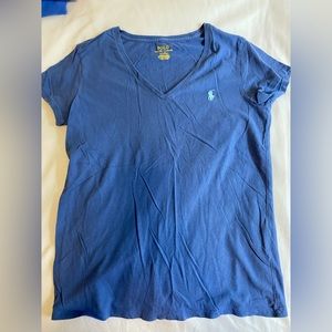 Medium Blue Polo Ralph Lauren v-neck short sleeve tee shirt, like-new